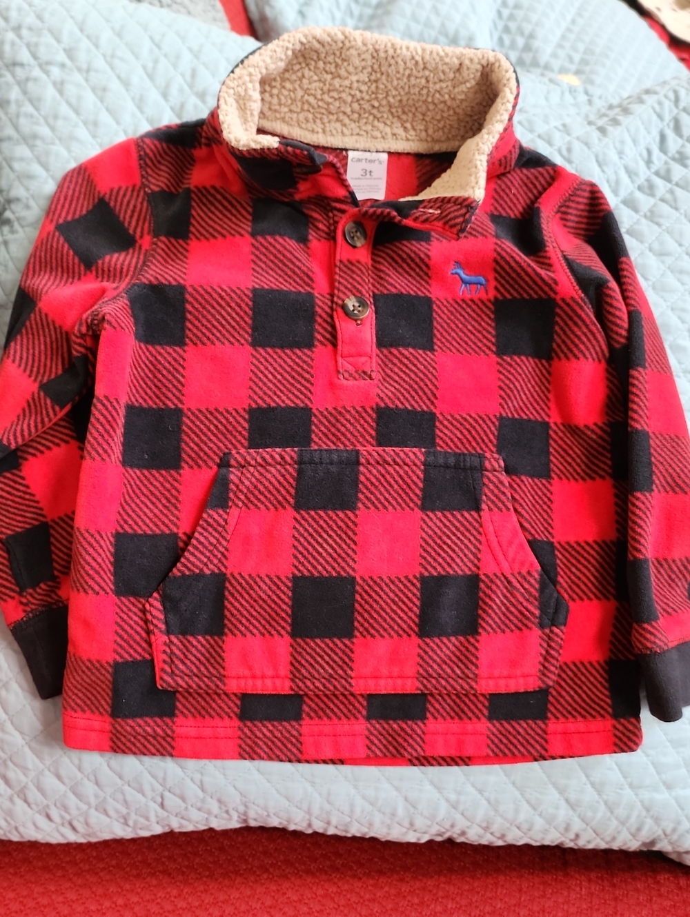 3T Carter's Red & Black Buffalo Plaid Sherpa-Lined Pullover
